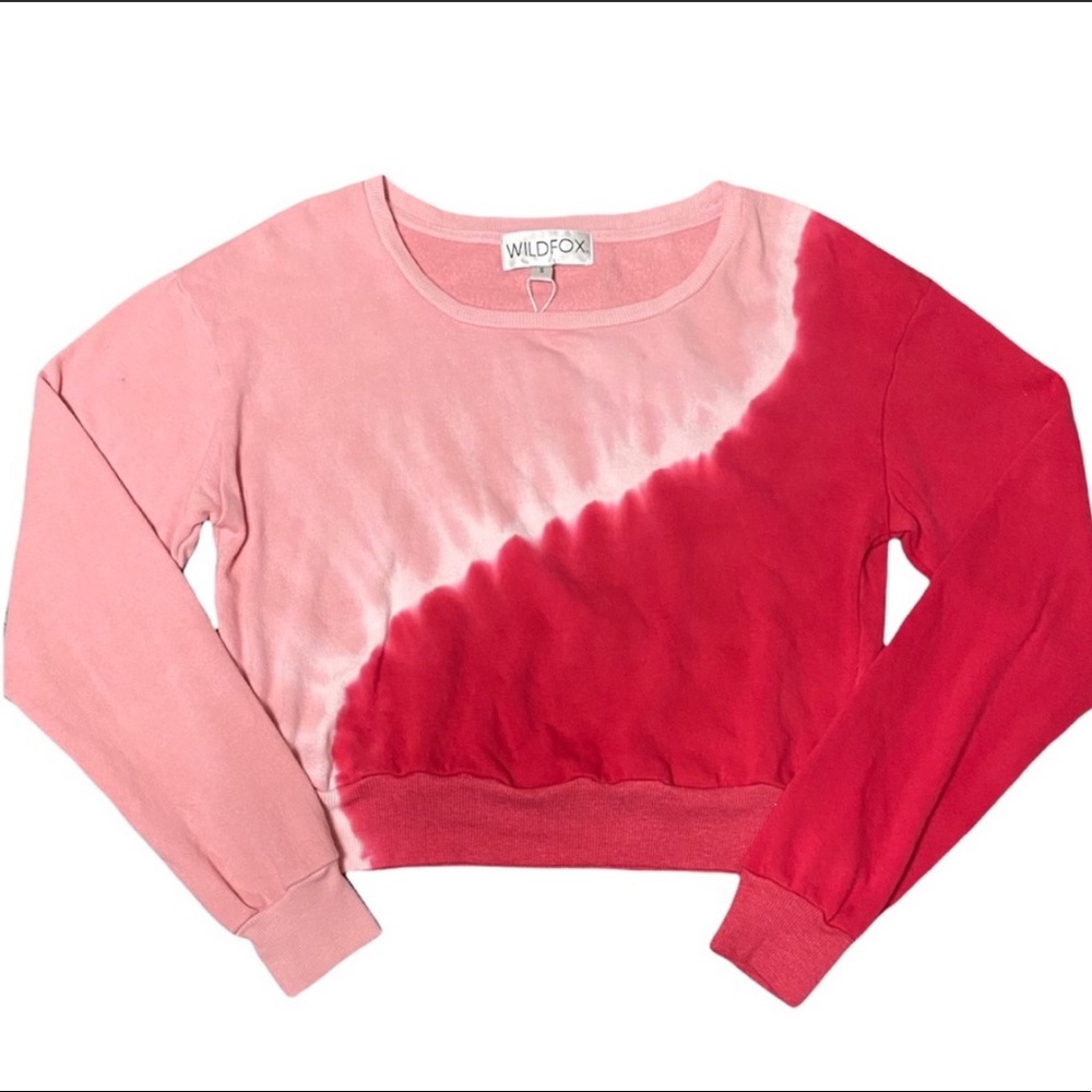 🔥WILDFOX🔥LOVE’S A WASH ZOEY CROP SWEATSHIRT Pink Tie Dye Small RARE NWT